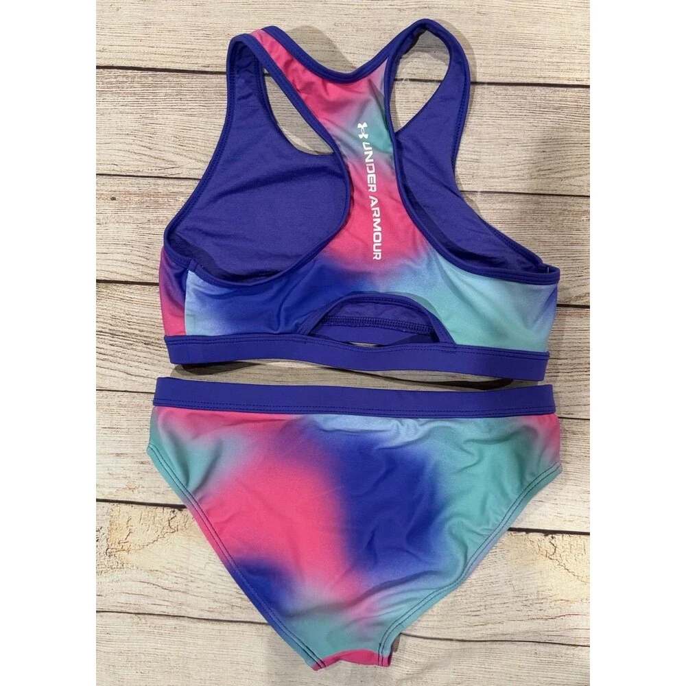 Girls Under Armour UA Polka Party Blur Racer Midkini Top & Bottoms Set Size 14